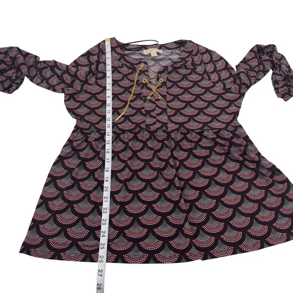 Michael Kors Womens Gold Chain Lace Up Collar Blouse SZ L Stretct Marron & Pink - Picture 7 of 11